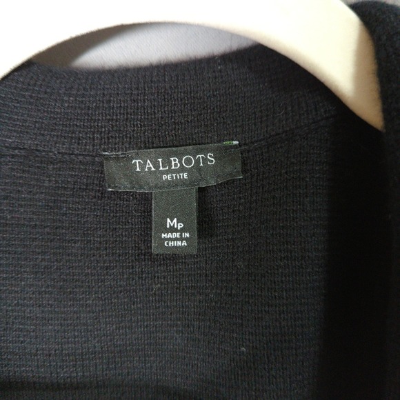Talbots Sweater Blazer‎ Womens Petite M Black Cotton Blend Open Front - Picture 2 of 6